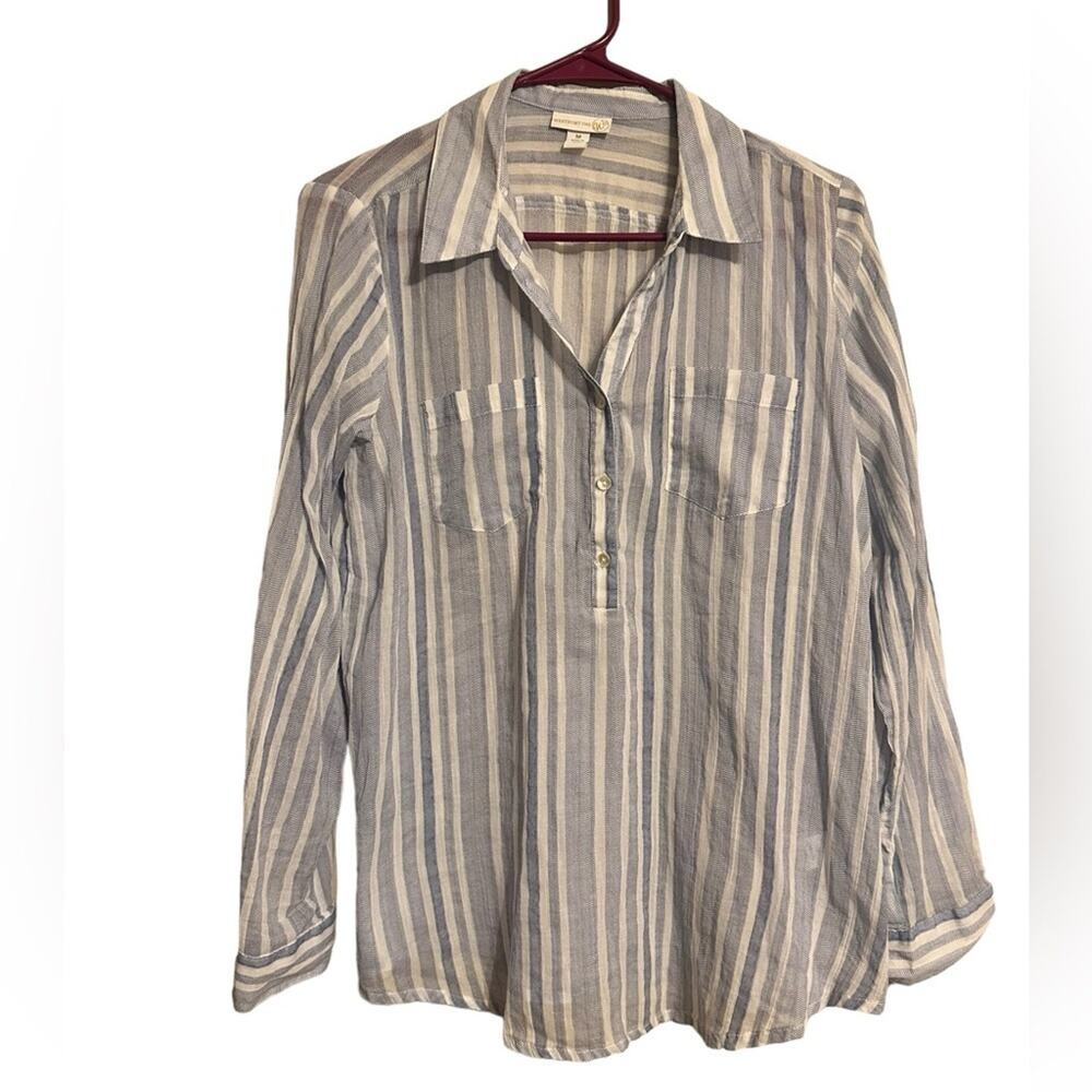 Westport 1962 Size Medium Blue and White Stripe Sheer Blouse